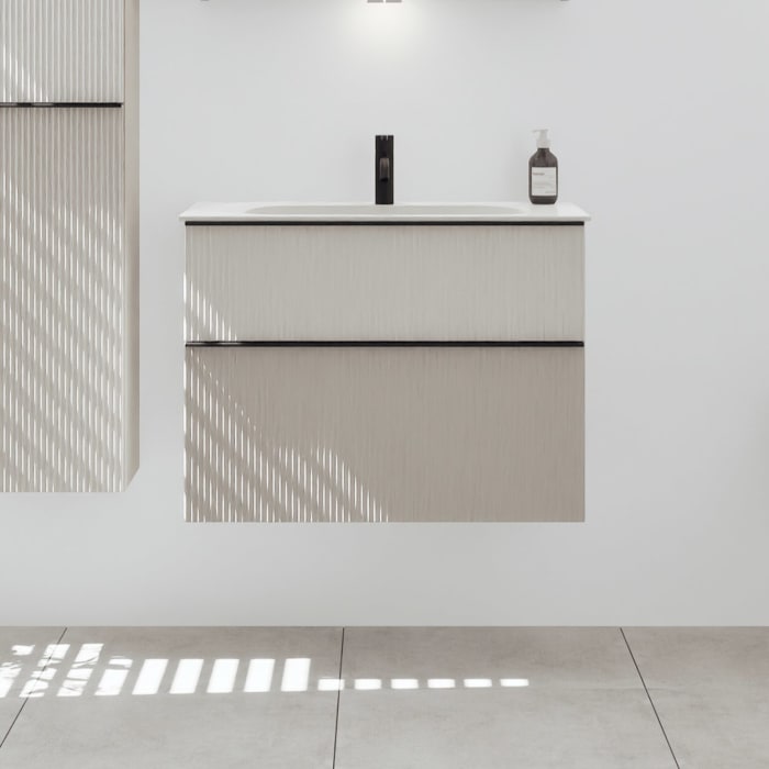 burgbad Fiumo 2.0 Mineralguss-Waschtisch mit Waschtischunterschrank 82 cm, mit Griff G0200