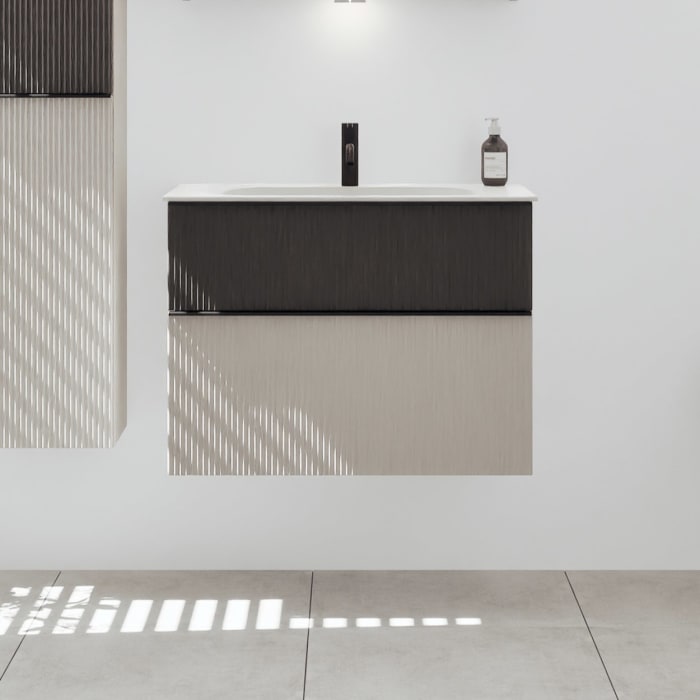 burgbad Fiumo 2.0 Mineralguss-Waschtisch mit Waschtischunterschrank 82 cm, mit Griff G0200