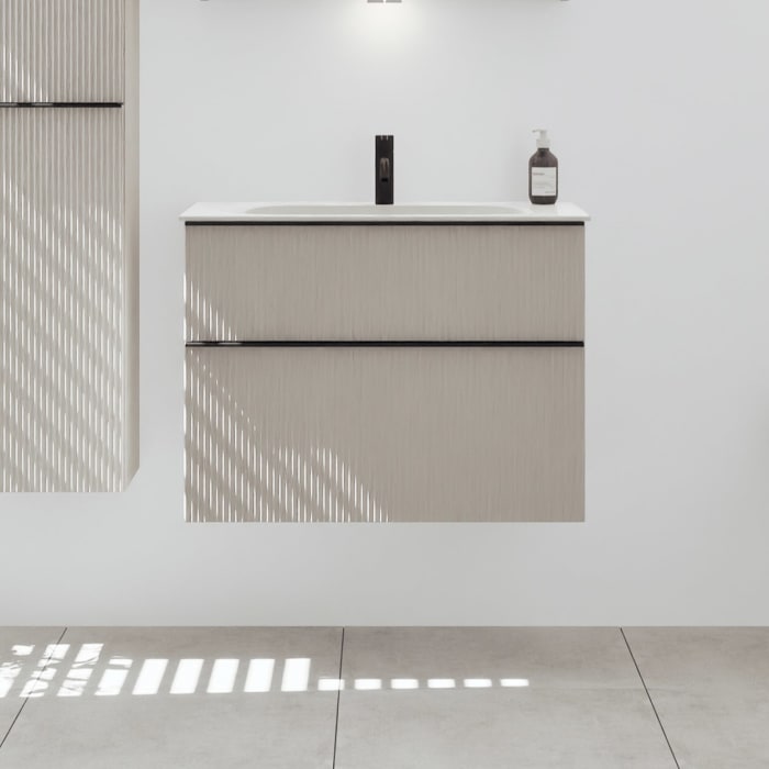 burgbad Fiumo 2.0 Mineralguss-Waschtisch mit Waschtischunterschrank 82 cm, mit Griff G0200