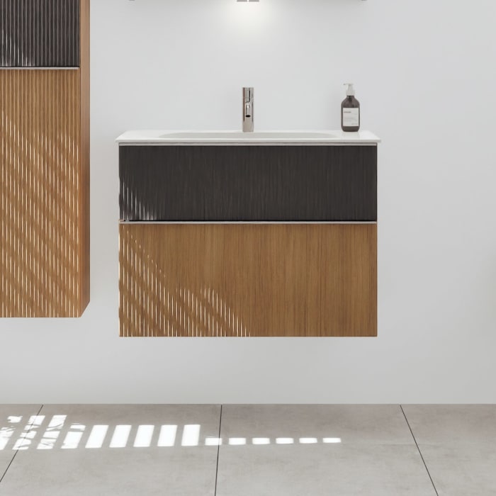 burgbad Fiumo 2.0 Mineralguss-Waschtisch mit Waschtischunterschrank 82 cm, mit Griff G0146