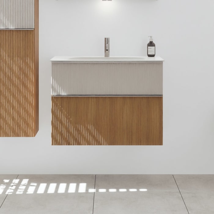 burgbad Fiumo 2.0 Mineralguss-Waschtisch mit Waschtischunterschrank 82 cm, mit Griff G0146