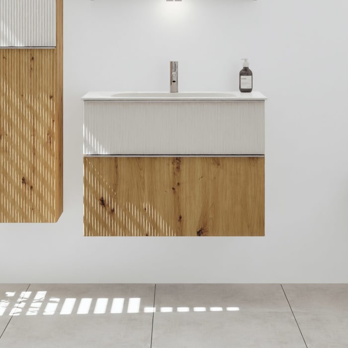 burgbad Fiumo 2.0 Mineralguss-Waschtisch mit Waschtischunterschrank 82 cm, mit Griff G0146