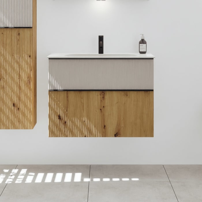 burgbad Fiumo 2.0 Mineralguss-Waschtisch mit Waschtischunterschrank 82 cm, mit Griff G0200