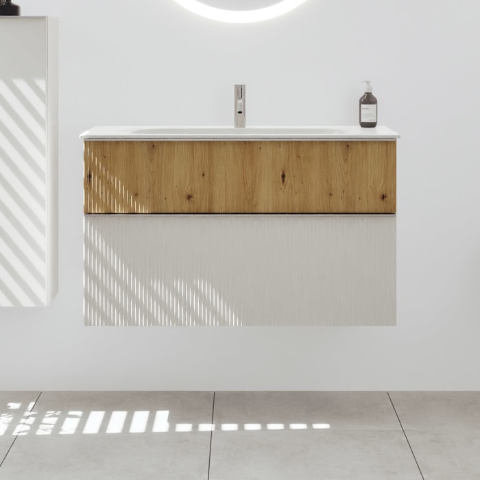 burgbad Fiumo 2.0 Mineralguss-Waschtisch mit Waschtischunterschrank 102 cm, mit Griff G0146