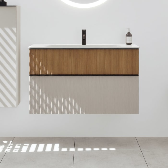 burgbad Fiumo 2.0 Mineralguss-Waschtisch mit Waschtischunterschrank 102 cm, mit Griff G0200