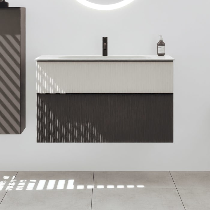 burgbad Fiumo 2.0 Mineralguss-Waschtisch mit Waschtischunterschrank 102 cm, mit Griff G0200