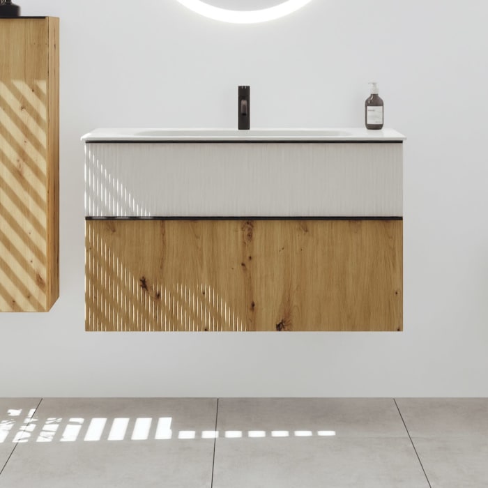 burgbad Fiumo 2.0 Mineralguss-Waschtisch mit Waschtischunterschrank 102 cm, mit Griff G0200