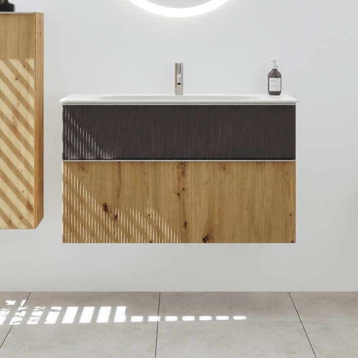 burgbad Fiumo 2.0 Mineralguss-Waschtisch mit Waschtischunterschrank 102 cm, mit Griff G0146