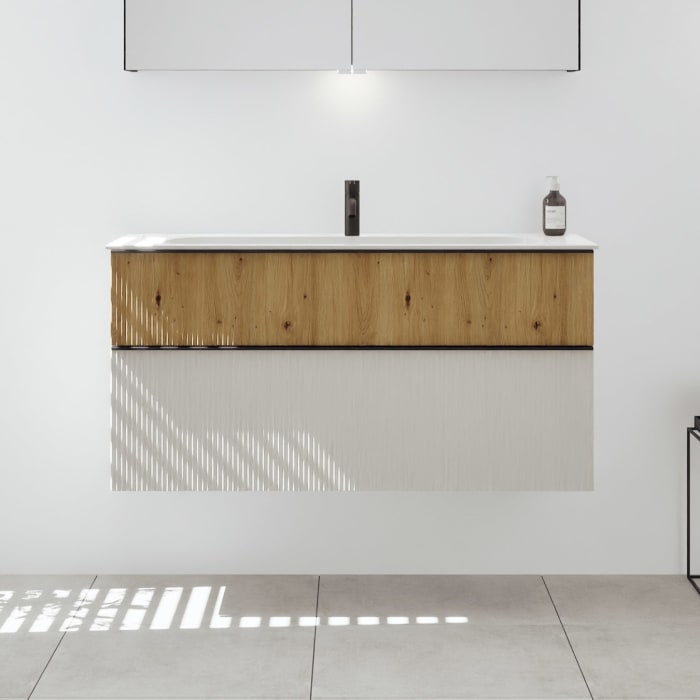 burgbad Fiumo 2.0 Mineralguss-Waschtisch mit Waschtischunterschrank 122 cm, mit Griff G0200