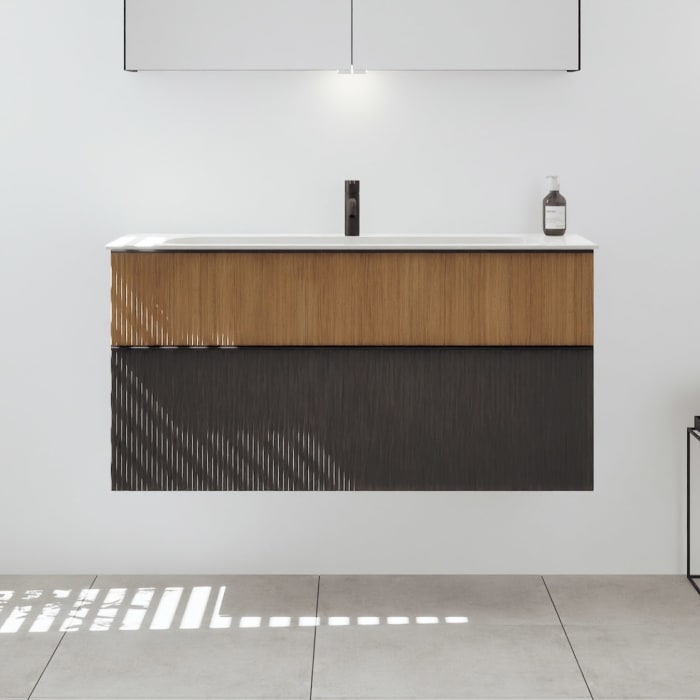 burgbad Fiumo 2.0 Mineralguss-Waschtisch mit Waschtischunterschrank 122 cm, mit Griff G0200