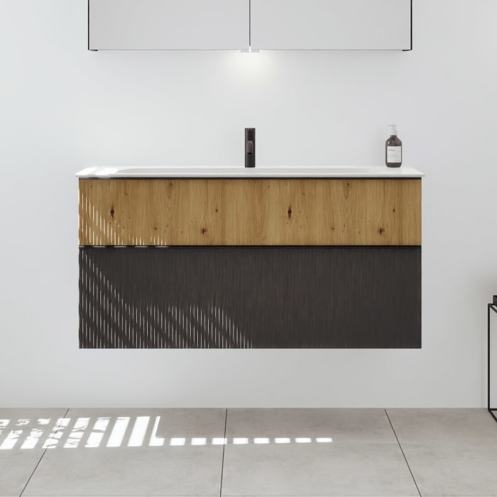 burgbad Fiumo 2.0 Mineralguss-Waschtisch mit Waschtischunterschrank 122 cm, mit Griff G0200