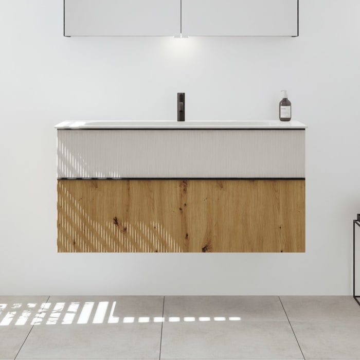 burgbad Fiumo 2.0 Mineralguss-Waschtisch mit Waschtischunterschrank 122 cm, mit Griff G0200