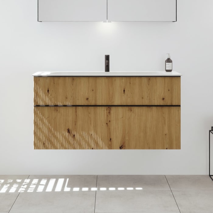 burgbad Fiumo 2.0 Mineralguss-Waschtisch mit Waschtischunterschrank 122 cm, mit Griff G0200