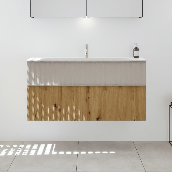 burgbad Fiumo 2.0 Mineralguss-Waschtisch mit Waschtischunterschrank 122 cm, mit Griff G0146