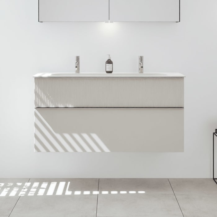 burgbad Fiumo 2.0 Mineralguss-Waschtisch mit Waschtischunterschrank 122 cm, mit Griff G0146