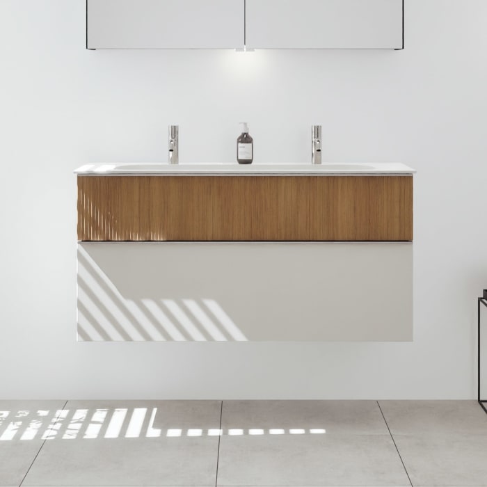 burgbad Fiumo 2.0 Mineralguss-Waschtisch mit Waschtischunterschrank 122 cm, mit Griff G0146