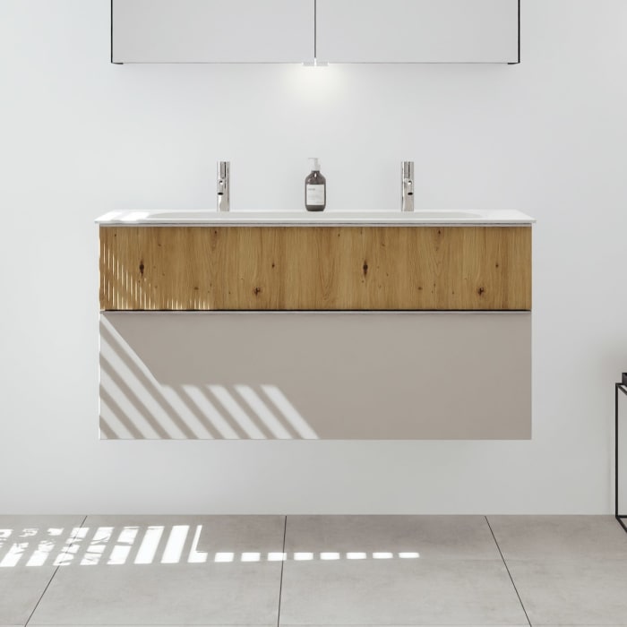 burgbad Fiumo 2.0 Mineralguss-Waschtisch mit Waschtischunterschrank 122 cm, mit Griff G0146