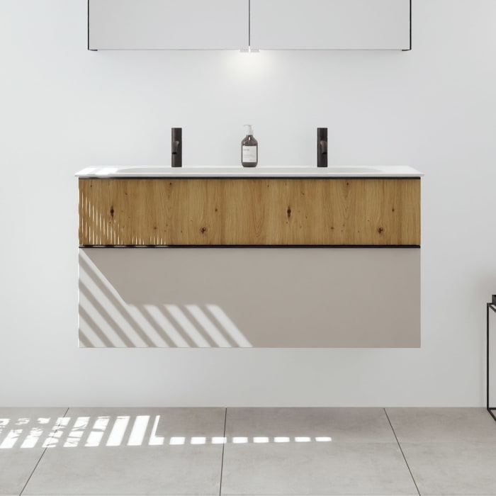 burgbad Fiumo 2.0 Mineralguss-Waschtisch mit Waschtischunterschrank 122 cm, mit Griff G0200