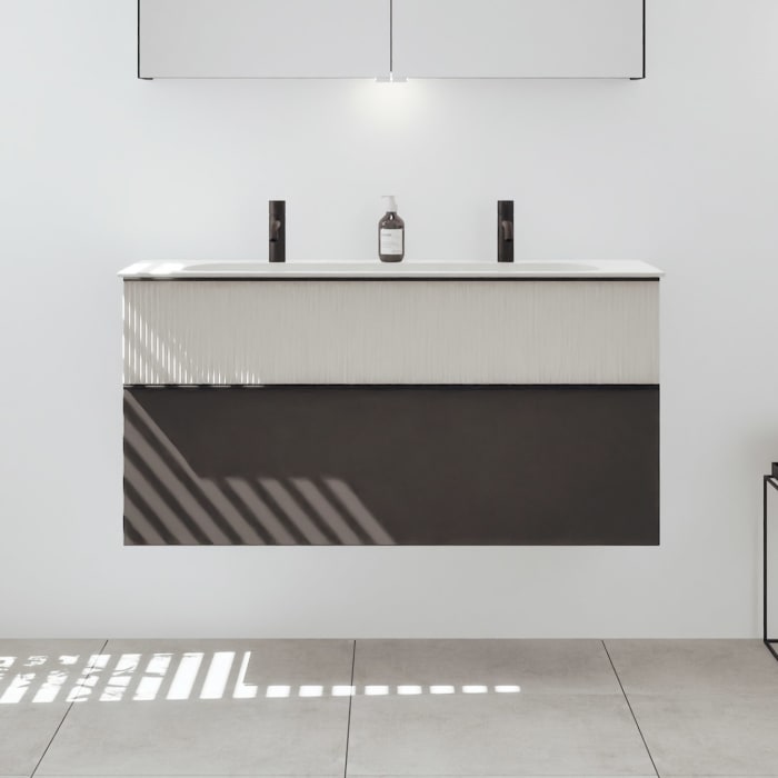 burgbad Fiumo 2.0 Mineralguss-Waschtisch mit Waschtischunterschrank 122 cm, mit Griff G0200