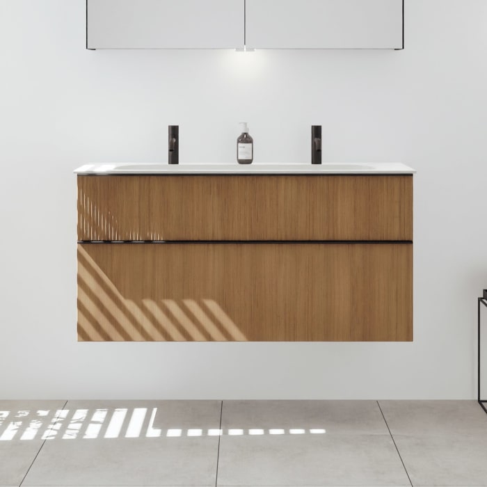 burgbad Fiumo 2.0 Mineralguss-Waschtisch mit Waschtischunterschrank 122 cm, mit Griff G0200