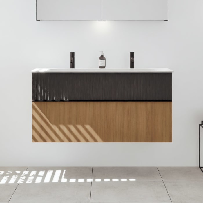 burgbad Fiumo 2.0 Mineralguss-Waschtisch mit Waschtischunterschrank 122 cm, mit Griff G0200