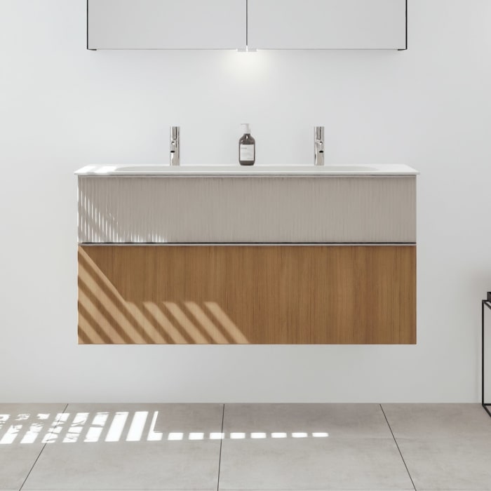 burgbad Fiumo 2.0 Mineralguss-Waschtisch mit Waschtischunterschrank 122 cm, mit Griff G0146