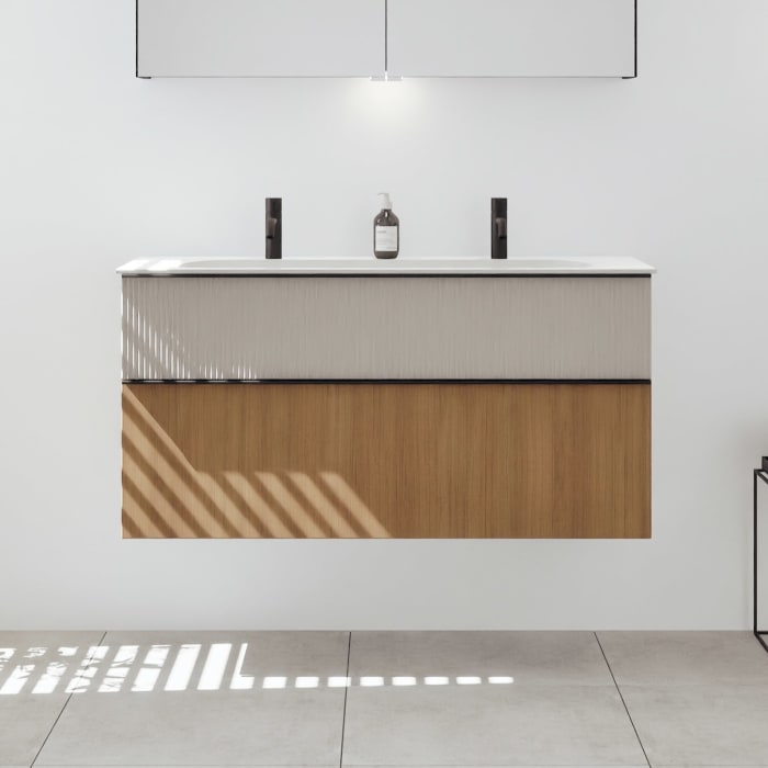 burgbad Fiumo 2.0 Mineralguss-Waschtisch mit Waschtischunterschrank 122 cm, mit Griff G0200