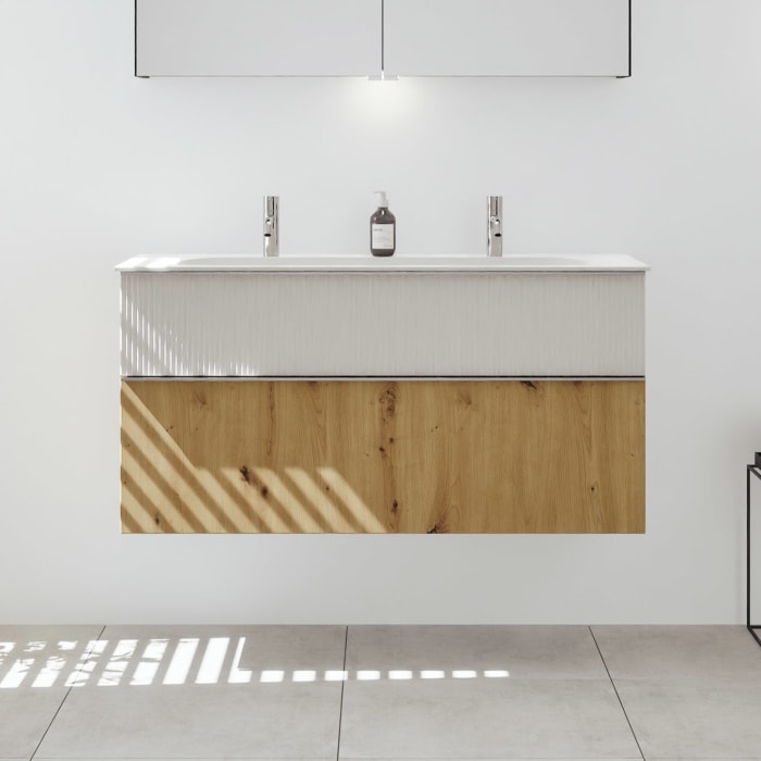 burgbad Fiumo 2.0 Mineralguss-Waschtisch mit Waschtischunterschrank 122 cm, mit Griff G0146