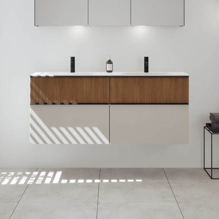 burgbad Fiumo 2.0 Mineralguss-Waschtisch mit Waschtischunterschrank 142 cm, mit Griff G0200