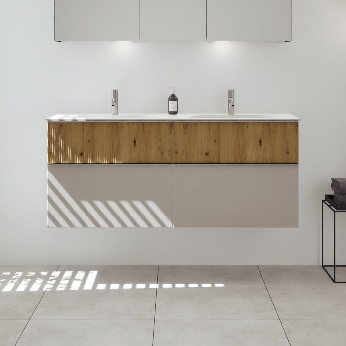 burgbad Fiumo 2.0 Mineralguss-Waschtisch mit Waschtischunterschrank 142 cm, mit Griff G0146