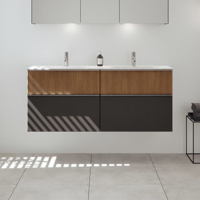 burgbad Fiumo 2.0 Mineralguss-Waschtisch mit Waschtischunterschrank 142 cm, mit Griff G0146