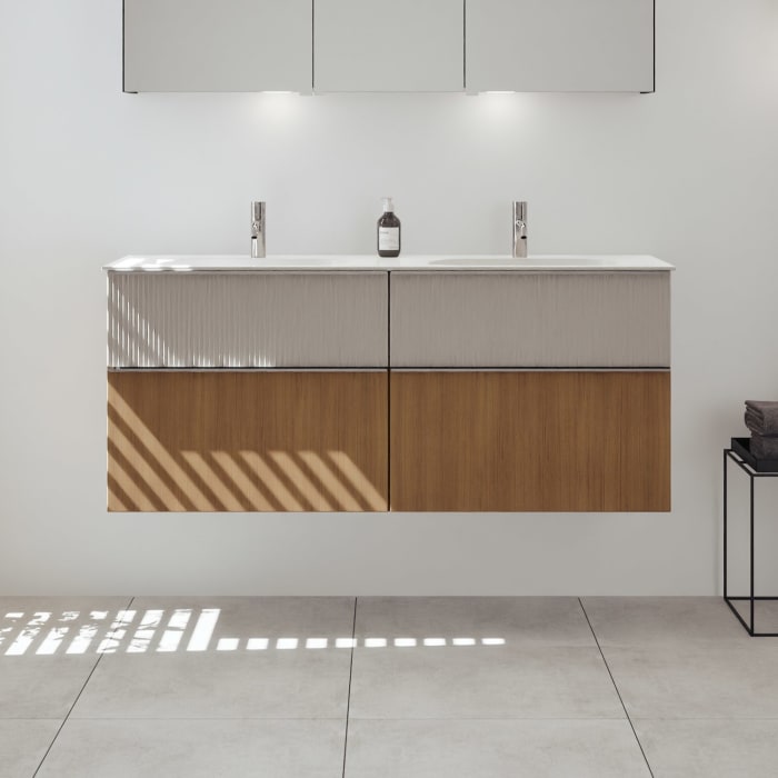 burgbad Fiumo 2.0 Mineralguss-Waschtisch mit Waschtischunterschrank 142 cm, mit Griff G0146