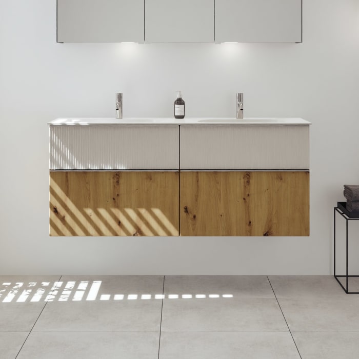 burgbad Fiumo 2.0 Mineralguss-Waschtisch mit Waschtischunterschrank 142 cm, mit Griff G0146