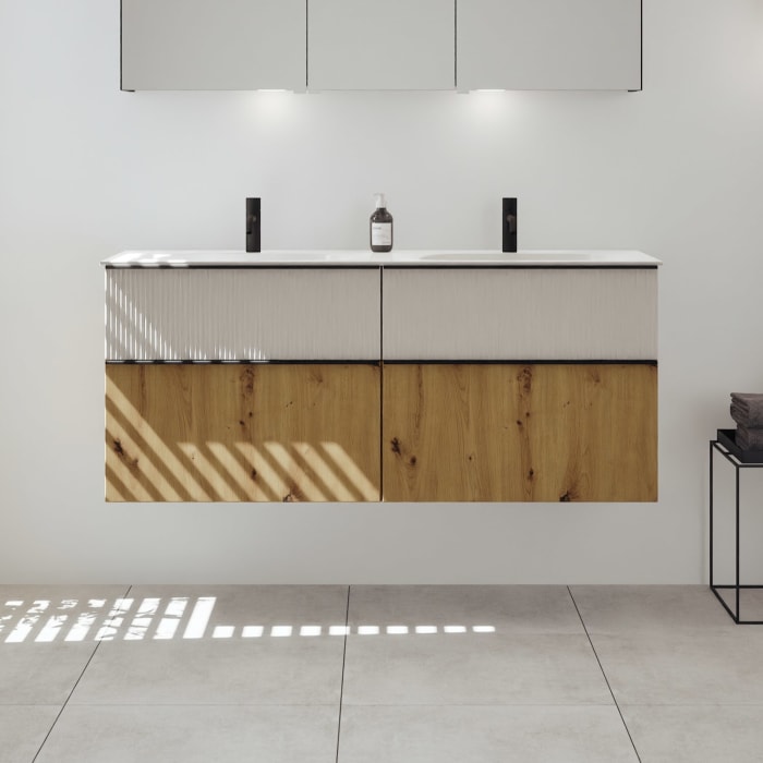 burgbad Fiumo 2.0 Mineralguss-Waschtisch mit Waschtischunterschrank 142 cm, mit Griff G0200