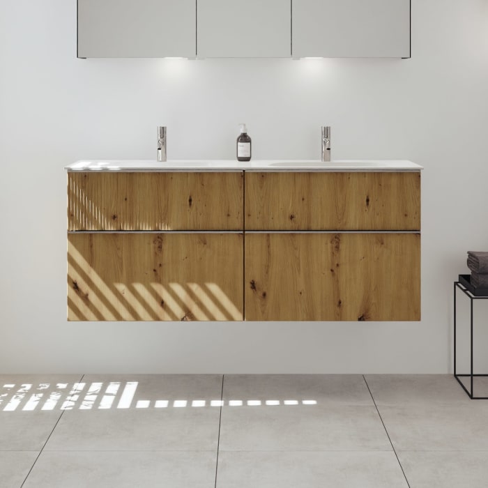 burgbad Fiumo 2.0 Mineralguss-Waschtisch mit Waschtischunterschrank 142 cm, mit Griff G0146