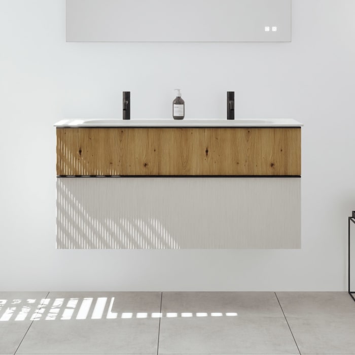 burgbad Fiumo 2.0 Mineralguss-Waschtisch mit Waschtischunterschrank 122 cm, mit Griff G0200