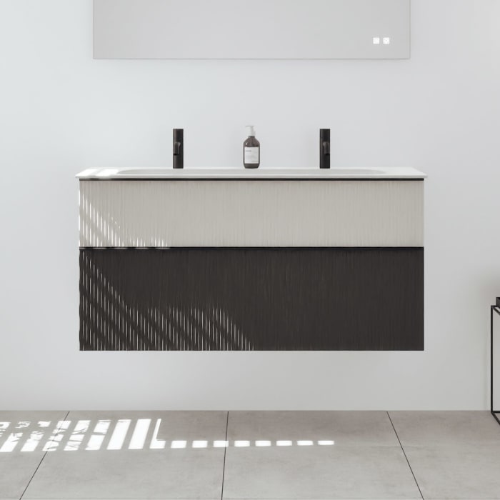 burgbad Fiumo 2.0 Mineralguss-Waschtisch mit Waschtischunterschrank 122 cm, mit Griff G0200