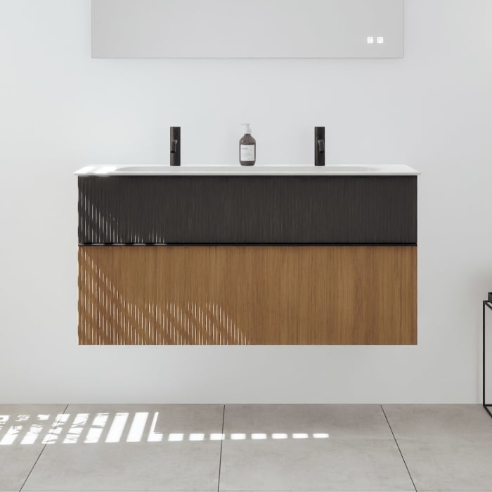 burgbad Fiumo 2.0 Mineralguss-Waschtisch mit Waschtischunterschrank 122 cm, mit Griff G0200