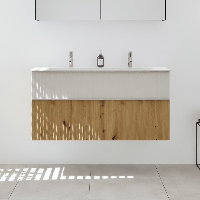 burgbad Fiumo 2.0 Mineralguss-Waschtisch mit Waschtischunterschrank 122 cm, mit Griff G0146