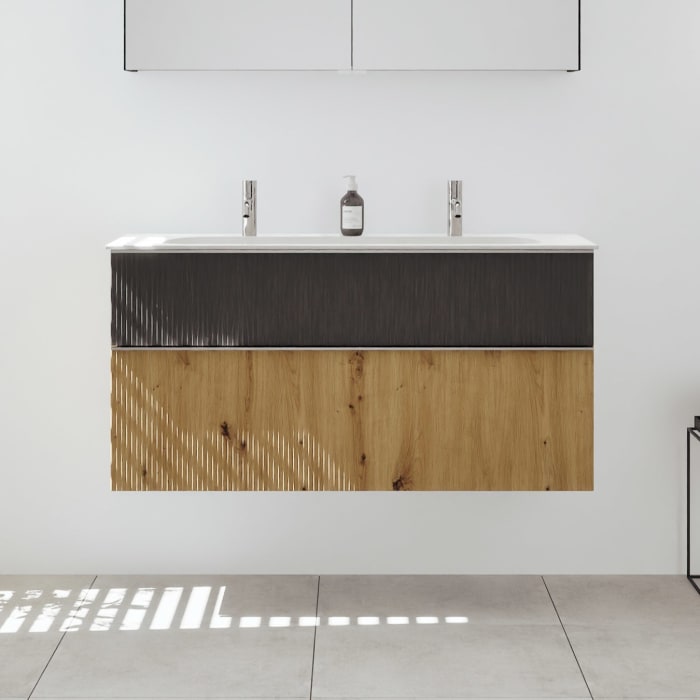 burgbad Fiumo 2.0 Mineralguss-Waschtisch mit Waschtischunterschrank 122 cm, mit Griff G0146