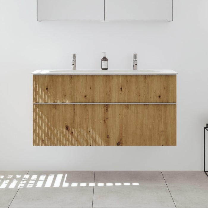 burgbad Fiumo 2.0 Mineralguss-Waschtisch mit Waschtischunterschrank 122 cm, mit Griff G0146