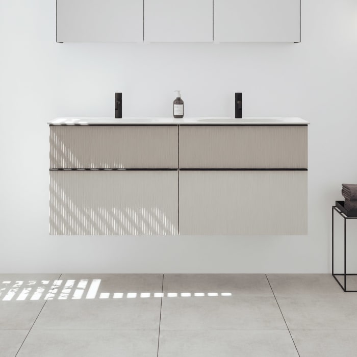 burgbad Fiumo 2.0 Mineralguss-Waschtisch mit Waschtischunterschrank 142 cm, mit Griff G0200