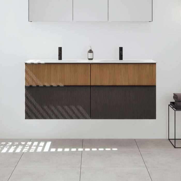 burgbad Fiumo 2.0 Mineralguss-Waschtisch mit Waschtischunterschrank 142 cm, mit Griff G0200