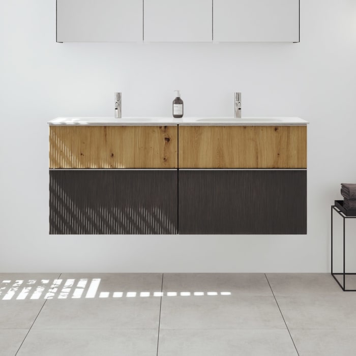 burgbad Fiumo 2.0 Mineralguss-Waschtisch mit Waschtischunterschrank 142 cm, mit Griff G0146