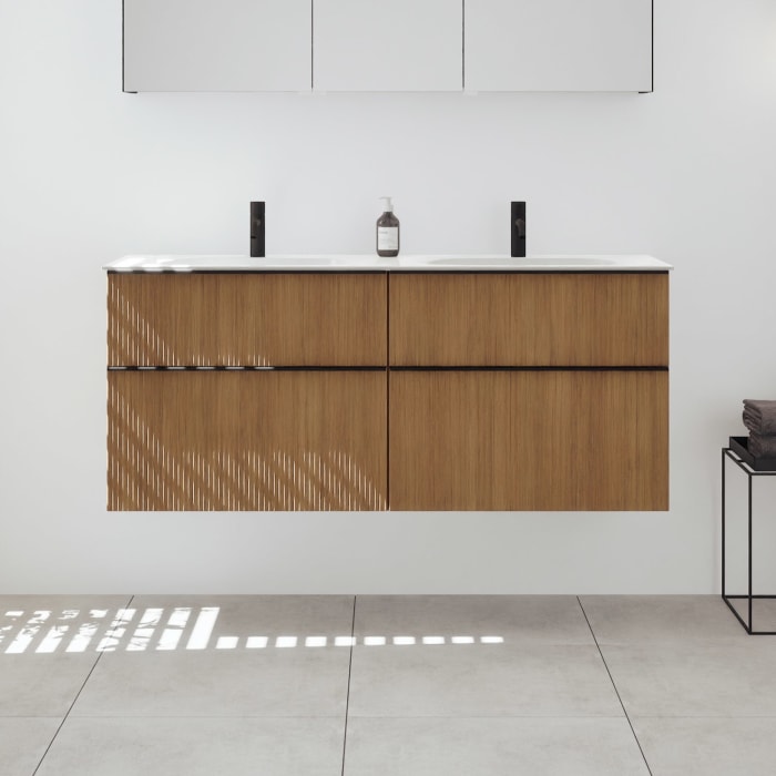 burgbad Fiumo 2.0 Mineralguss-Waschtisch mit Waschtischunterschrank 142 cm, mit Griff G0200