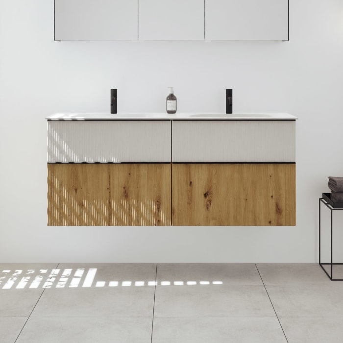 burgbad Fiumo 2.0 Mineralguss-Waschtisch mit Waschtischunterschrank 142 cm, mit Griff G0200