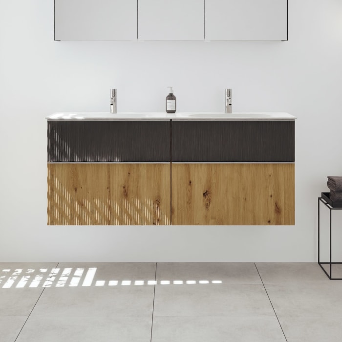 burgbad Fiumo 2.0 Mineralguss-Waschtisch mit Waschtischunterschrank 142 cm, mit Griff G0146