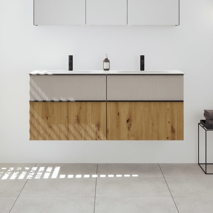 burgbad Fiumo 2.0 Mineralguss-Waschtisch mit Waschtischunterschrank 142 cm, mit Griff G0200