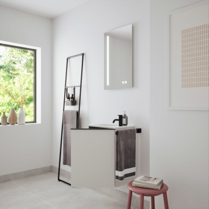 burgbad Fiumo 2.0 Mineralguss-Waschtisch mit Waschtischunterschrank 47 cm, mit Griff G0200