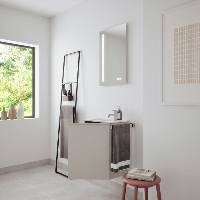 burgbad Fiumo 2.0 Mineralguss-Waschtisch mit Waschtischunterschrank 47 cm, mit Griff G0146